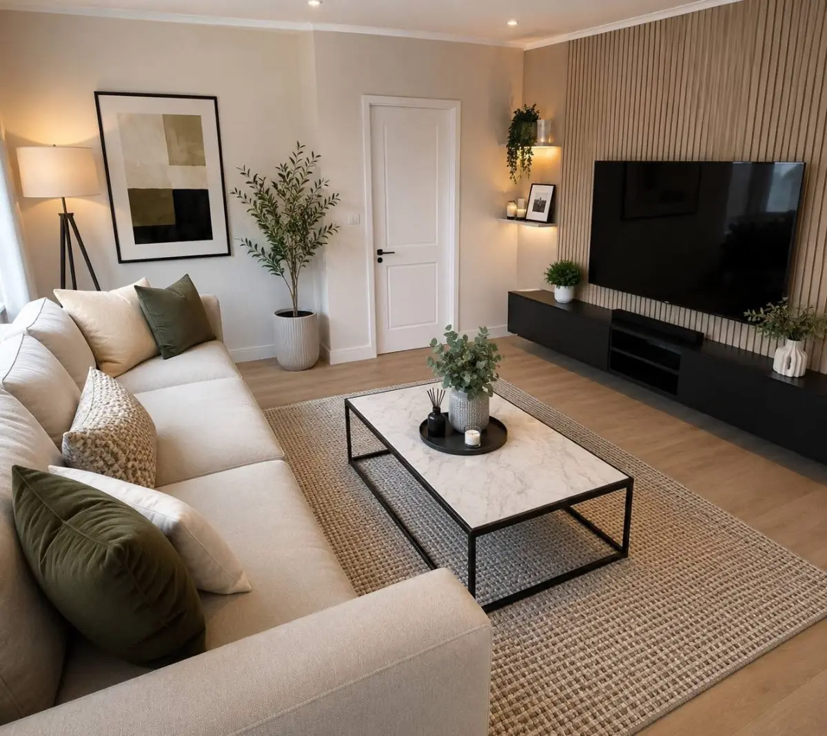 Short-term rental living room prepared for guest arrival